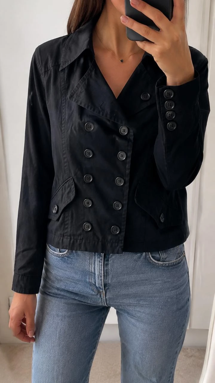 Veste noire Naf Naf boutons style trench M – Très bon état